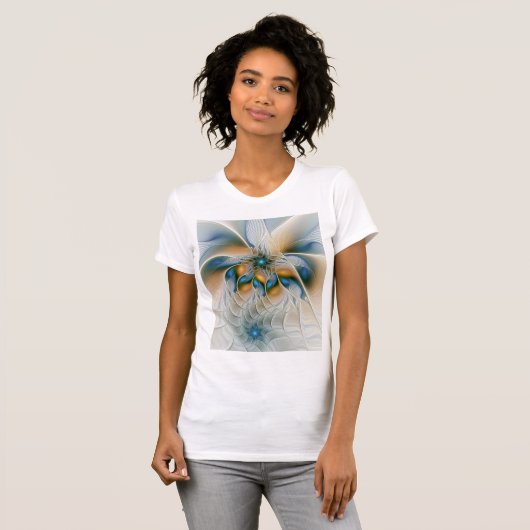 Abstracte Fantastische fractale kunst met blauw T-shirt (Voorkant volledig)