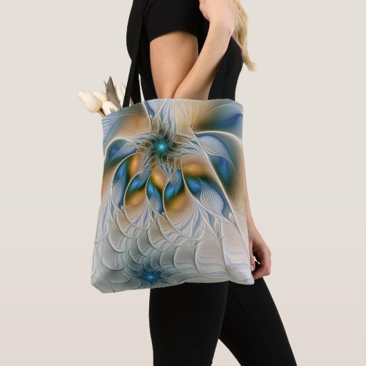 Abstracte Fantastische fractale kunst met blauw Tote Bag (Dichtbij)