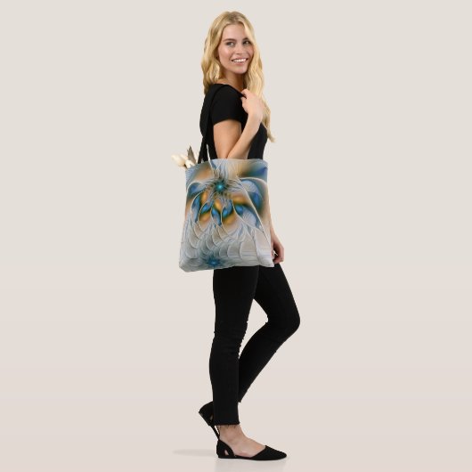 Abstracte Fantastische fractale kunst met blauw Tote Bag (Op model)