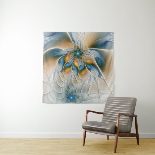 Abstracte Fantastische fractale kunst met blauw Wandkleed (In situ)