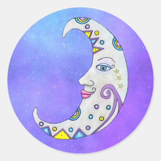 Abstracte Fantasy Crescent Moon Colorful Vormen Ronde Sticker (Voorkant)
