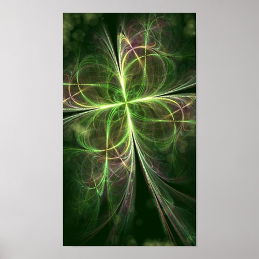 Abstracte Fantasy Four Leaves Green Clover Poster (Voorkant)
