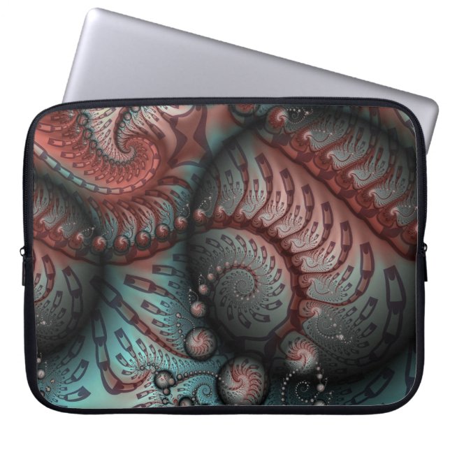 Abstracte Fantasy Fractal Art Balls Brown Blue Laptop Sleeve (Voorkant)