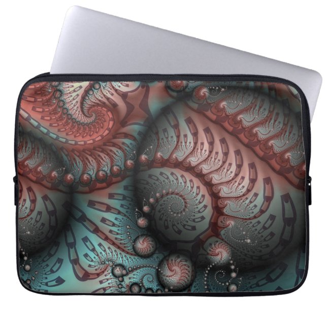 Abstracte Fantasy Fractal Art Balls Brown Blue Laptop Sleeve (Voorkant)
