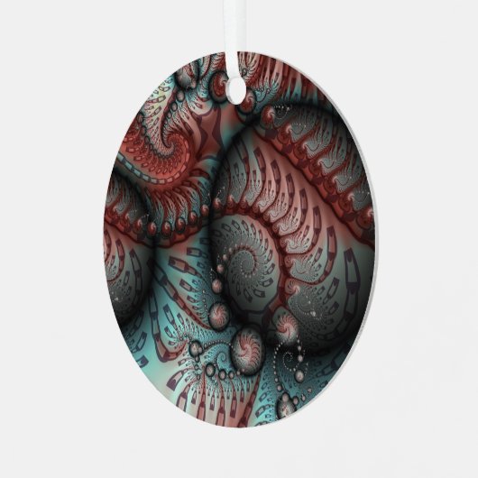 Abstracte Fantasy Fractal Art Balls Brown Blue Metalen Ornament (Voorkant links)