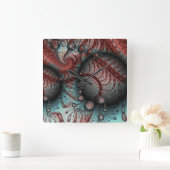 Abstracte Fantasy Fractal Art Balls Brown Blue Vierkante Klok (Huis)