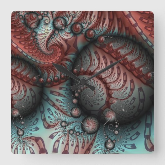 Abstracte Fantasy Fractal Art Balls Brown Blue Vierkante Klok (Voorkant)