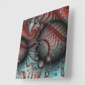 Abstracte Fantasy Fractal Art Balls Brown Blue Vierkante Klok (Hoek)