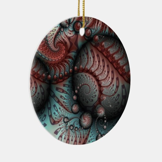 Abstracte Fantasy Fractal Balls Brown Blue Circle Keramisch Ornament (Rechts)