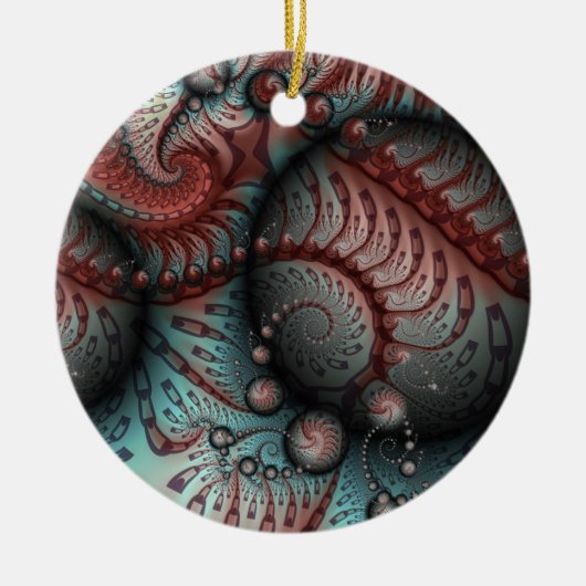 Abstracte Fantasy Fractal Balls Brown Blue Circle Keramisch Ornament (Voorkant)