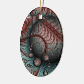 Abstracte Fantasy Fractal Balls Brown Blue Oval Keramisch Ornament (Links)