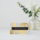 Abstracte Faux Gold Brushstrokes op Grey III Visitekaartje (Staand voorkant)