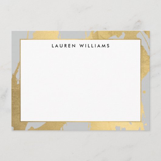 Abstracte Faux Gold Brushstrokes op Grey Note Kaar Notitiekaartje (Voorkant)