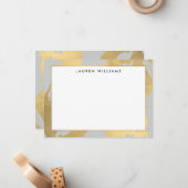 Abstracte Faux Gold Brushstrokes op Grey Note Kaar Notitiekaartje (Voorkant / Achterkant in situ)