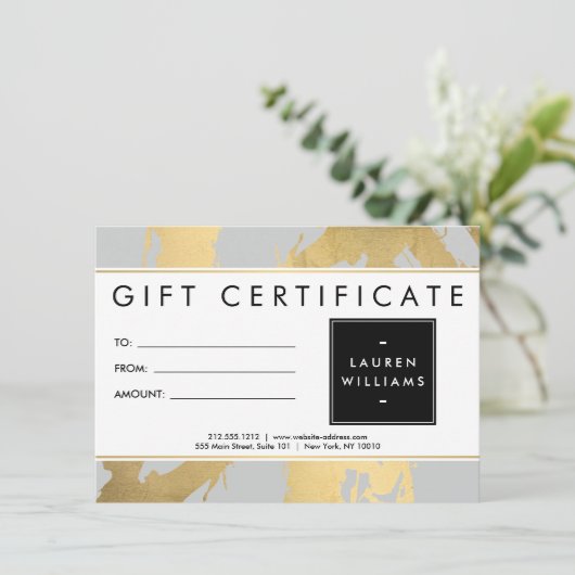 Abstracte Faux Gold Brushstrokes op grijze Gift Ka (Staand voorkant)