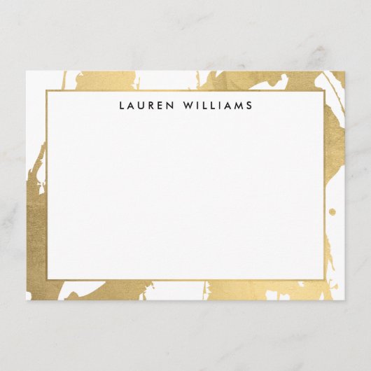 Abstracte Faux Gold Brushstrokes op White Note Kaa Notitiekaartje (Voorkant)
