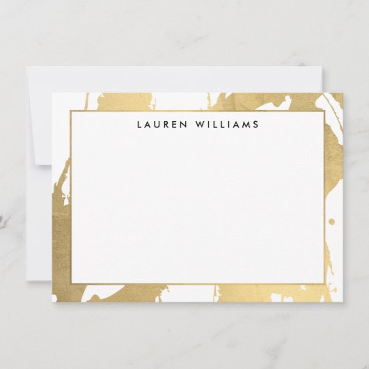 Abstracte Faux Gold Brushstrokes op White Note Kaa Notitiekaartje (Voorkant)