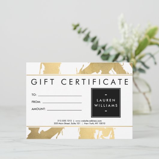 Abstracte Faux Gold Brushstrokes op witte Kaart (Staand voorkant)