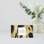 Abstracte Faux Gold Foil Brushstrokes op zwart Visitekaartje (Staand voorkant)