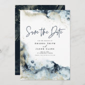 Abstracte Faux Gold Navy Waterverf Bespaar op datu Kaart (Voorkant / Achterkant)