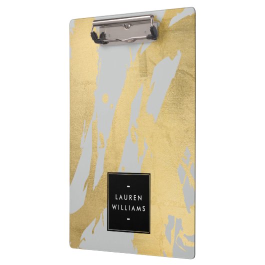 Abstracte Faux Gold-penseelstreken op grijs Klembord (Links)