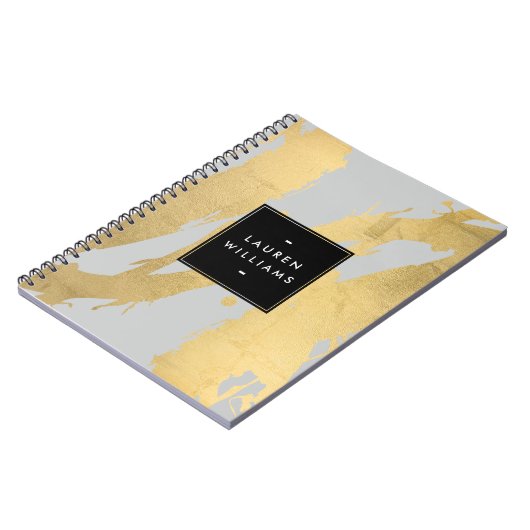 Abstracte Faux Gold-penseelstreken op grijs Notitieboek (Linkerzijde)
