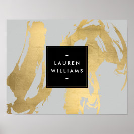 Abstracte Faux Gold-penseelstreken op grijs Poster