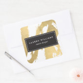 Abstracte Faux Gold-penseelstreken op White II Vierkante Sticker (Envelop)