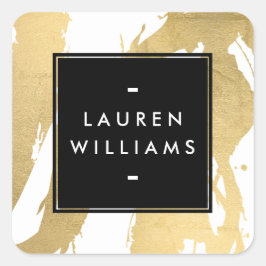 Abstracte Faux Gold-penseelstreken op wit Vierkante Sticker