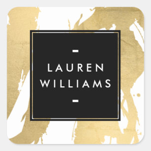 Abstracte Faux Gold-penseelstreken op wit Vierkante Sticker
