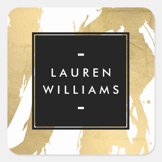 Abstracte Faux Gold-penseelstreken op wit Vierkante Sticker (Voorkant)