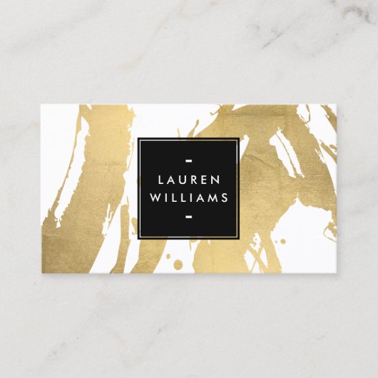 Abstracte Faux Gold-penseelstreken op wit Visitekaartje (Voorkant)