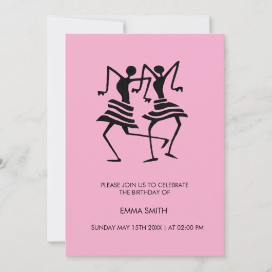 Abstracte, feestelijke dansers verjaardagsuitnodig kaart (Voorkant)