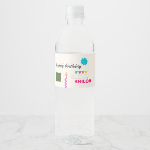 Abstracte feestelijke kunstverjaardag waterfles etiket