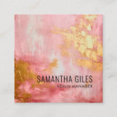 Abstracte felroze goudverf vierkante visitekaartje (Voorkant)
