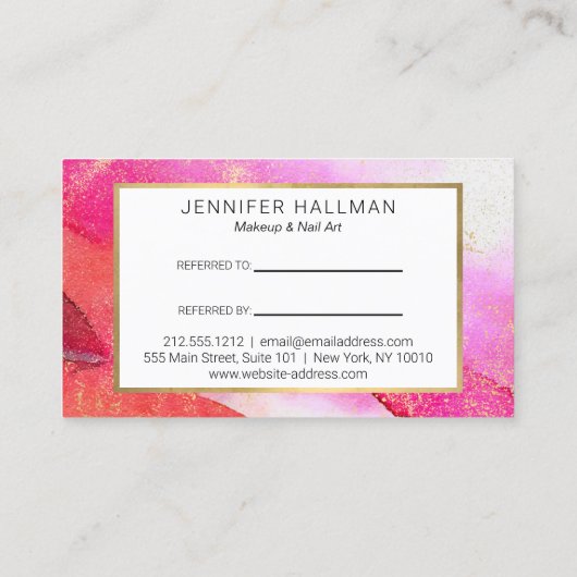 Abstracte felroze Waterverf doorverwijzing Visitekaartje (Achterkant)
