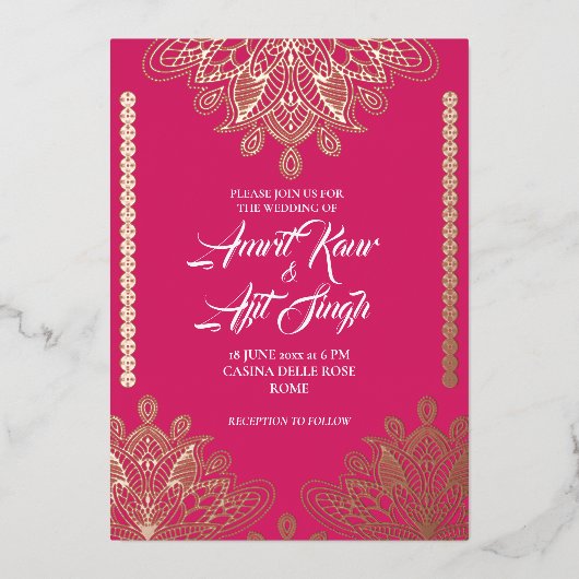 Abstracte Filippijnen in Fuchsia Folie Uitnodiging (Voorkant)