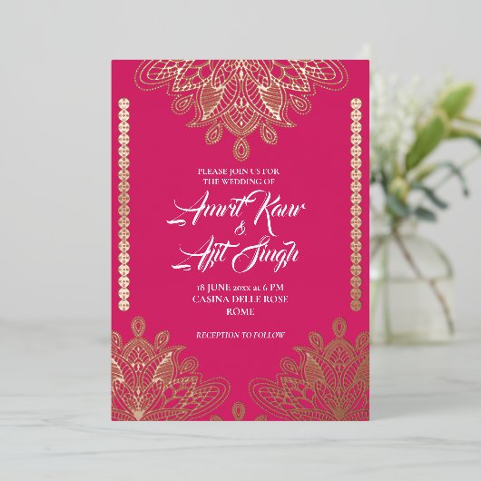 Abstracte Filippijnen in Fuchsia Folie Uitnodiging (Staand Voorkant)