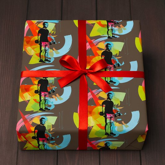 Abstracte Fitness Kunst van het Man Heffen Dumbbel Cadeaupapier