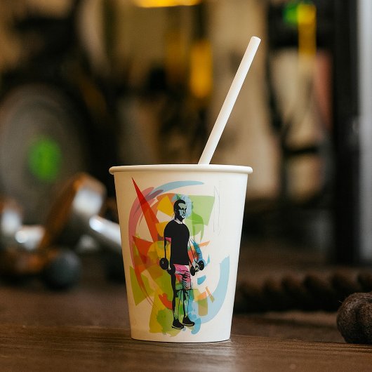 Abstracte Fitness Kunst van het Man Heffen Dumbbel Papieren Bekers