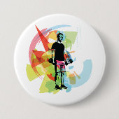 Abstracte Fitness Kunst van het Man Heffen Dumbbel Ronde Button 7,6 Cm (Voorkant)