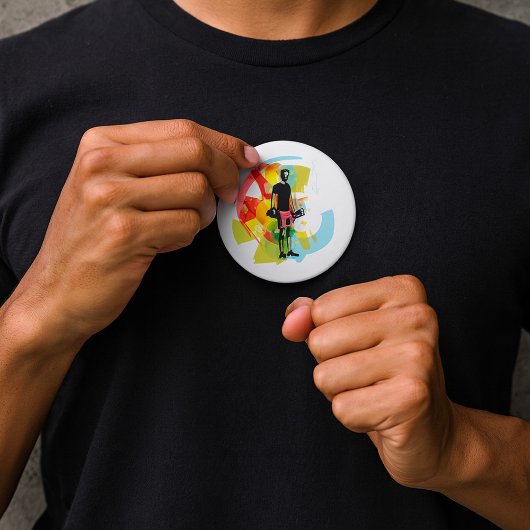 Abstracte Fitness Kunst van het Man Heffen Dumbbel Ronde Button 7,6 Cm