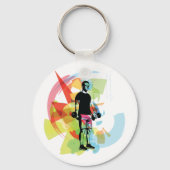 Abstracte Fitness Kunst van het Man Heffen Dumbbel Sleutelhanger (Voorkant)