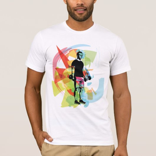 Abstracte Fitness Kunst van het Man Heffen Dumbbel T-shirt (Voorkant)