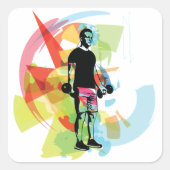 Abstracte Fitness Kunst van het Man Heffen Dumbbel Vierkante Sticker (Voorkant)