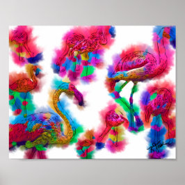 Abstracte Flamingo Flock Poster
