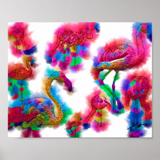 Abstracte Flamingo Flock Poster (Voorkant)