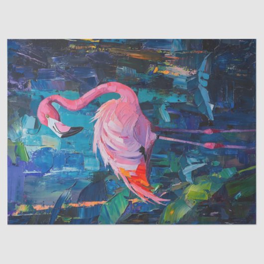 Abstracte Flamingo Schilderij Decoupage Tissuepapier (Voorkant)