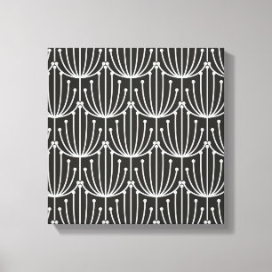  Abstracte flora in zwart-wit patroon Canvas Afdruk