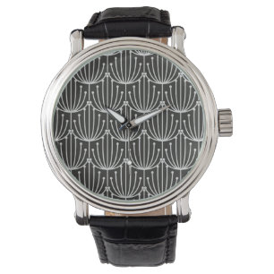 Abstracte flora in zwart-wit patroon Horloge